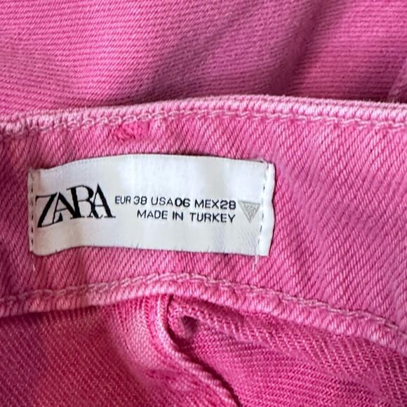 Zara Pink Denim High Waist Wide Leg Jeans Raw Hem | Size 6/ 28 - Picture 7 of 7